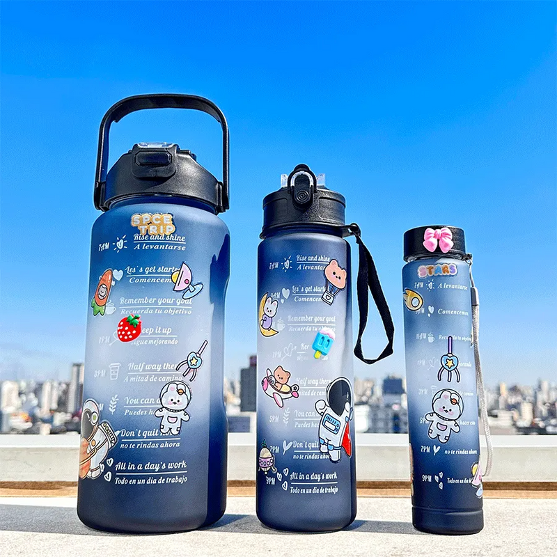 Kit 3 Garrafa para Academia Motivacional Fitness 2L, 900ml e 300ml